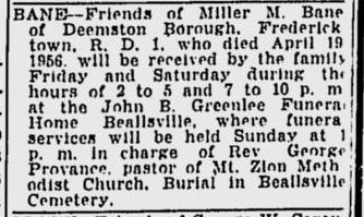 Miller M. Bane obit